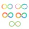 Rainbow gradient infinity signs collection. Loop shape vector illustration. Endless symbol. Autism and neurodiversity symbol