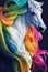 Rainbow hair horse. Detailed close up portrait. Dirt, water, galloping, race. Generative AI illustration