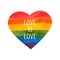 Rainbow heart. Love is love - pride slogan. LGBT heart. Hand painted rainbow. Tolerance day card. Vector illustration