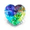 Rainbow heart shape diamond. Beautiful shape emerald image with reflective surface. Render brilliant jewelry stock image.