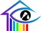 Rainbow house with eye, painting brush