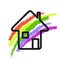 Rainbow, house icon. Everything will be good concept. Black contour line image, multicolored ink brush stroke stripes