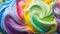 Rainbow ice cream, close-up on multicolor swirls of delicious icecream, AI generative background