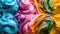 Rainbow ice cream, close-up on multicolor swirls of delicious icecream, AI generative background
