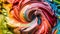 Rainbow ice cream, close-up on multicolor swirls of delicious icecream, AI generative background