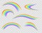 Rainbow icon set isolated on transparent background. Different color blurred curve stripes. Shiny colored rainbows collection.
