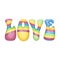 Rainbow inscription of the word love.Hippy single icon in cartoon style rater,bitmap symbol stock illustration web.