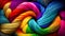 Rainbow interlaced yarn threads for knitting background. Generative AI