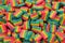 Rainbow juicy gummy candies background. Top view. Jelly  sweets