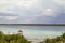 rainbow Laguna de Bacalar Lagoon pier in Quintana roo Mexico