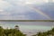 rainbow Laguna de Bacalar Lagoon pier in Quintana roo Mexico