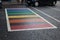 Rainbow lgbt pedestrian crosswalk, Colourful colored crossroad, Symbol of gay, Lesbian, Bisexual and transgender. LGBT