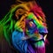 Rainbow Lion head print. ai render.