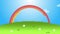 Rainbow loop animation. Clouds, grass, flowers. 4K