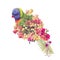 Rainbow Lorikeet parrot with flowers.Double Exposure Effect