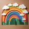 Rainbow made of paper, traditional papercut paper crafted handmade decoration children illustration