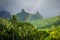 Rainbow on Moorea island jungle and mountains landscape