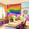 Rainbow multicolored colored office, showing diversity and bright cheerfulness,