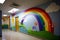 a rainbow mural painted on the wall of a childrens hospital, to brighten the spirits of the young patients.