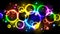 Rainbow neon color bright bubbles, abstract multicolor background with circles, sparkles, bokeh