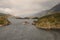 Rainbow on the open sea in Patagonia, Chile. Sailing in ocean.