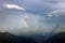 Rainbow over Aletsch glacier and Aletschhorn in the Swiss Alps, Europe