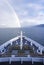 Rainbow over ocean from cruise ship Marco Polo at Ushuaia, Tierra del Fuego National Park and Andes Mountains, Argentina