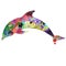 Rainbow paint splash dolphin silhouette