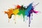 a rainbow paint splattered canvas.