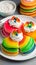 Rainbow pancakes with fruits and whipped cream, AI generative food