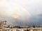 Rainbow panorama of Rishon Le Zion, clouds. Top view of Israeli city
