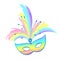 Rainbow pastel colors vector carnival mask with feathers