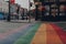 Rainbow pedestrian crossing in Camden Town, London, UK