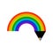 Rainbow pencil icon. Curved semicircle figure. Creative art logo. Wallpaper design. Vector illustration. Stock image.
