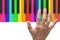 Rainbow piano keyboard with hand