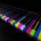 Rainbow piano keys of music device close frontal view 3d rendrer illustration