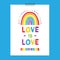 Rainbow poster, Cute childishly drawn rainbows with lettering Love is Love. Flat design Vector illustration