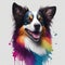 Rainbow Psychedelic Rough Coated Collie Dog Portrait