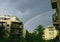 Rainbow after the rain in the sky of Barcelona