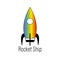 Rainbow rocket ship logo. Galaxy space symbol