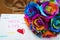 Rainbow roses bouquet, multi-colored roses with note book
