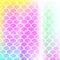 Rainbow scales background with kawaii mermaid princess pattern.