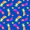 Rainbow shooting star and heart seamless pattern.