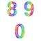 Rainbow sketch font set - numbers 8 9 0