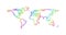 Rainbow sketch world map design from multicolored curved lines