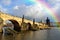 Rainbow in the sky after heavy rain in Prague
