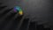Rainbow slinky toy on the black stairs in dark room. 3D rendering.