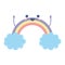 Rainbow smiling with two blue clouds