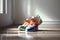 Rainbow sneakers. Multicolored sport shoes.