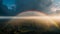 Rainbow spectrum brightens majestic mountain landscape scene generated by AI